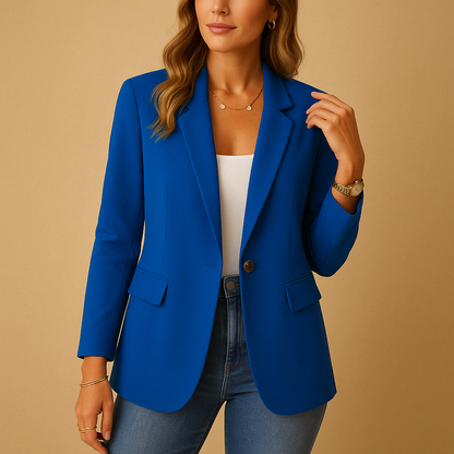 Women’s tailored stretch blazer with a fitted silhouette, ideal for work, formal occasions, and casual outfits.