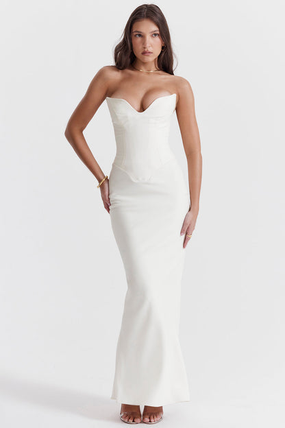 Elegant Strapless Satin Evening Gown - EasyApparels
