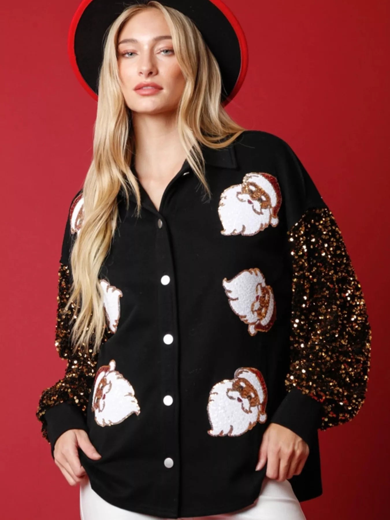 Festive Holiday Sequin Crew Neck Top - EasyApparels