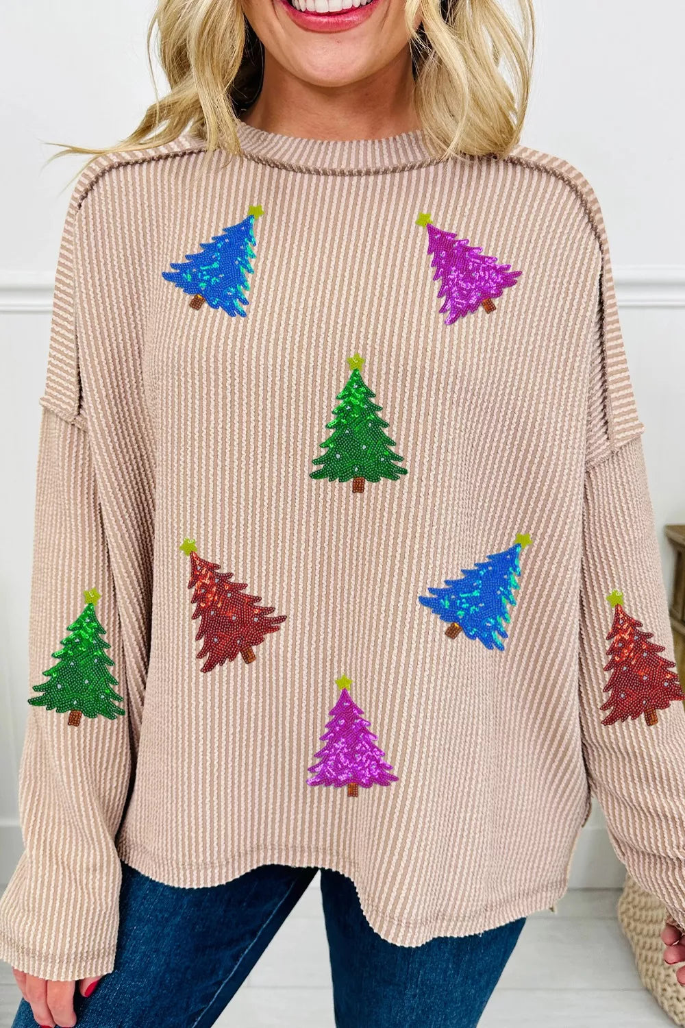 Sparkly Holiday Long Sleeve Festive Women's Top - EasyApparels