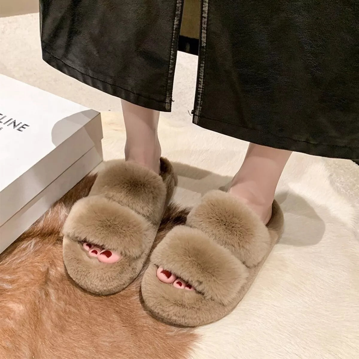 Cozy Open Toe Mule Slippers