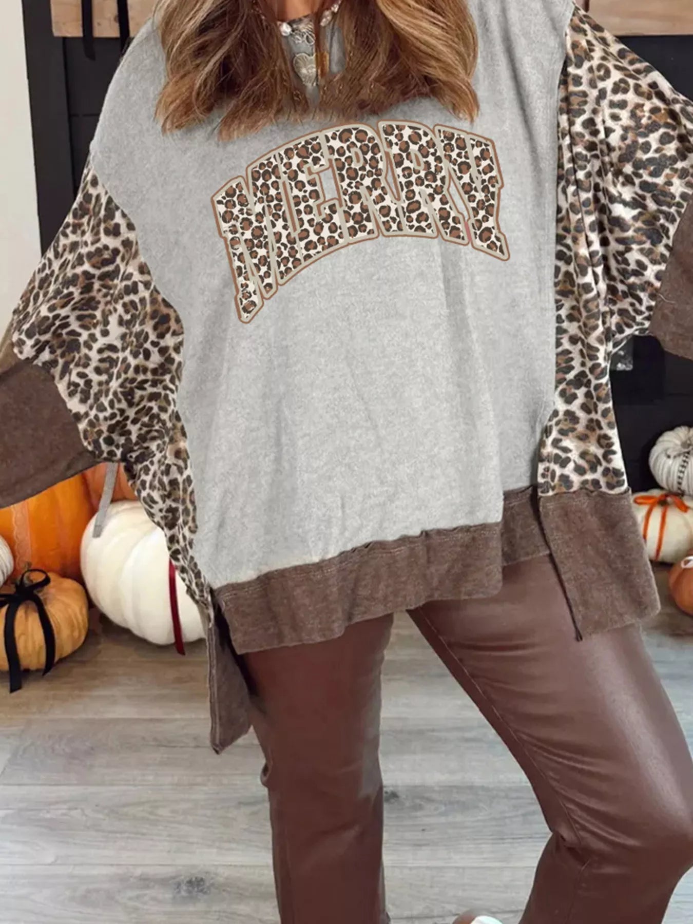 Fun Leopard Print Holiday Crew Sweatshirt