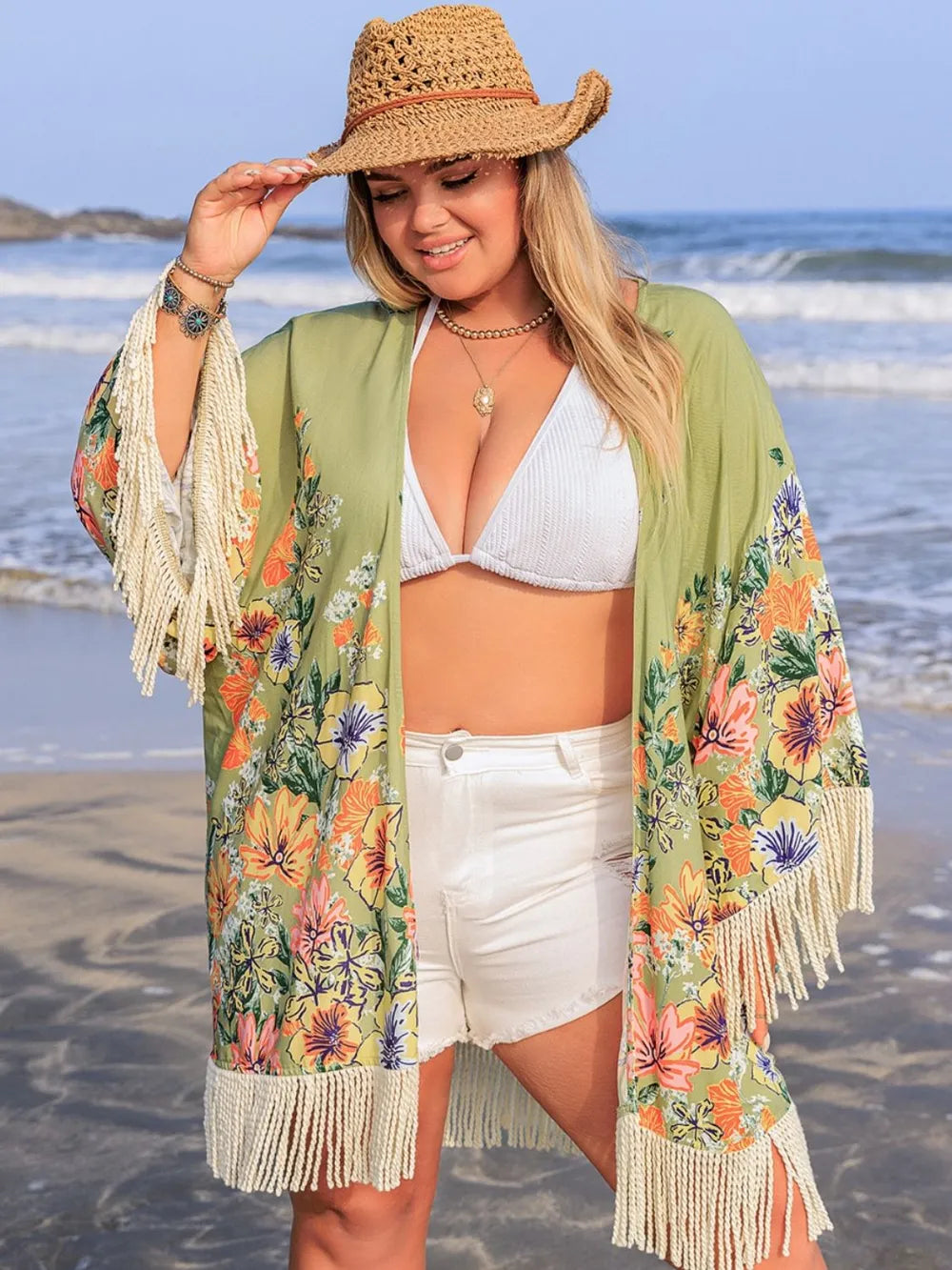 Women's Oversized Frayed Kimono Jacket - EasyApparels