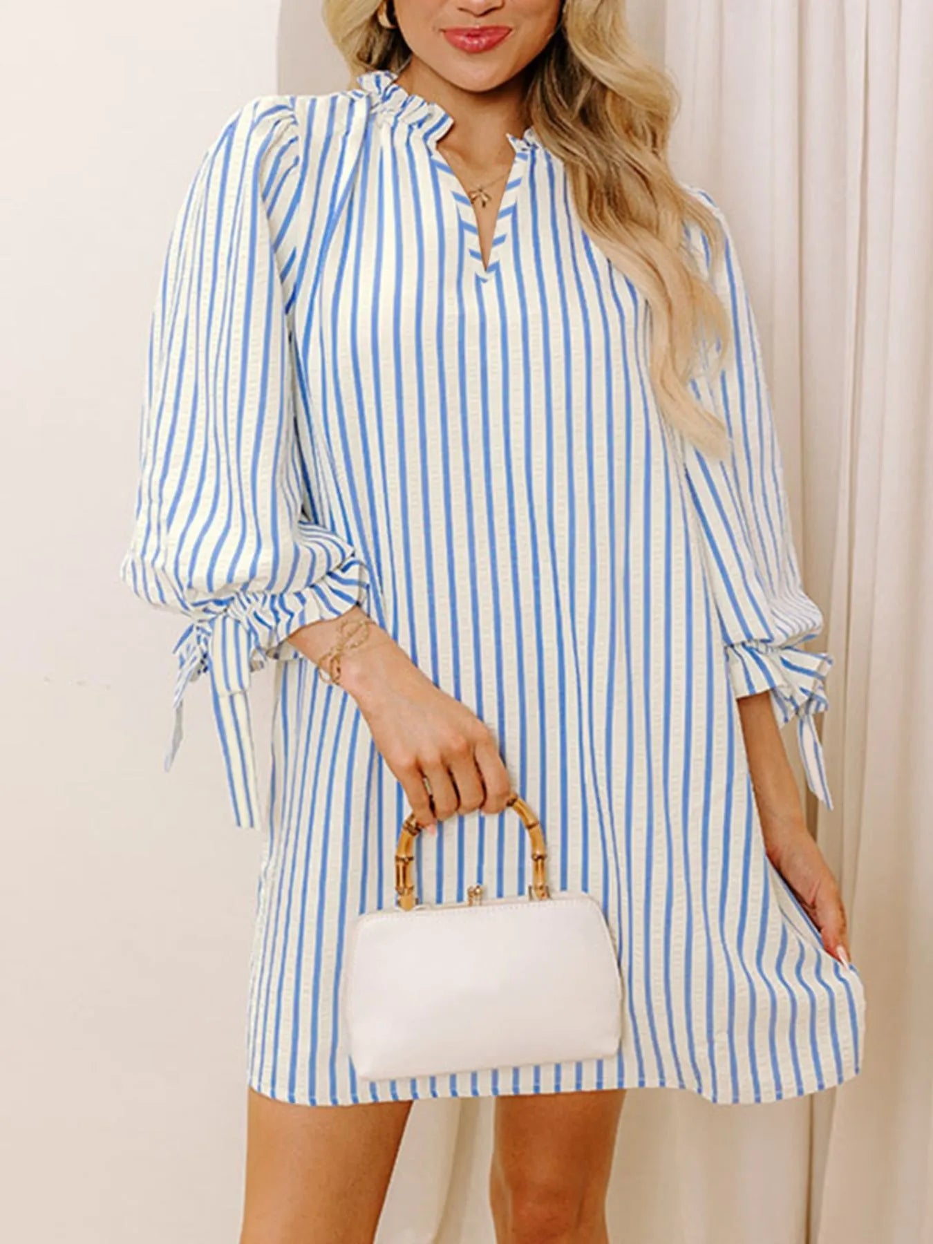 Classic Tie Front Short Shift Dress - EasyApparels