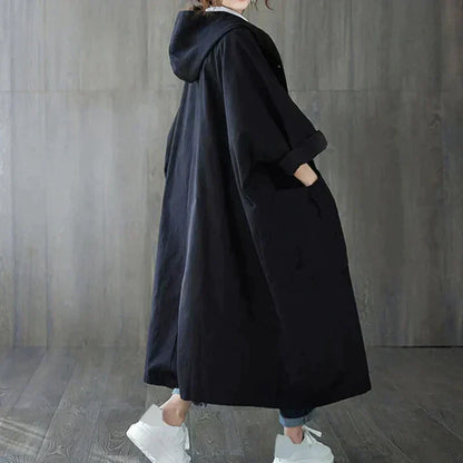 Trendy Oversized Women's Trench Coat - Maren-Black-The Livary