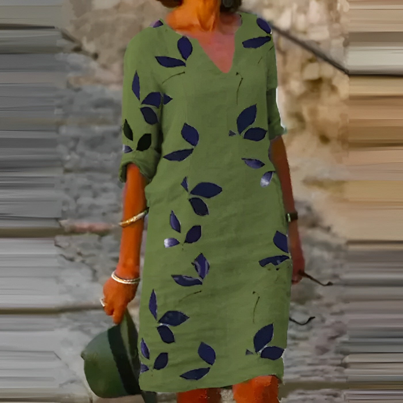 Trendy Summer Dress with Leaf Print – Liora-Green-S-The Livary