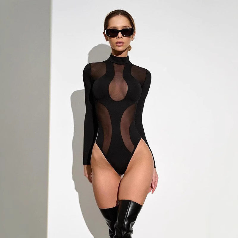 Sexy Women's Mesh Panel Bodysuit - Pexav