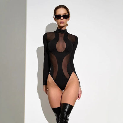 Sexy Women's Mesh Panel Bodysuit - Pexav
