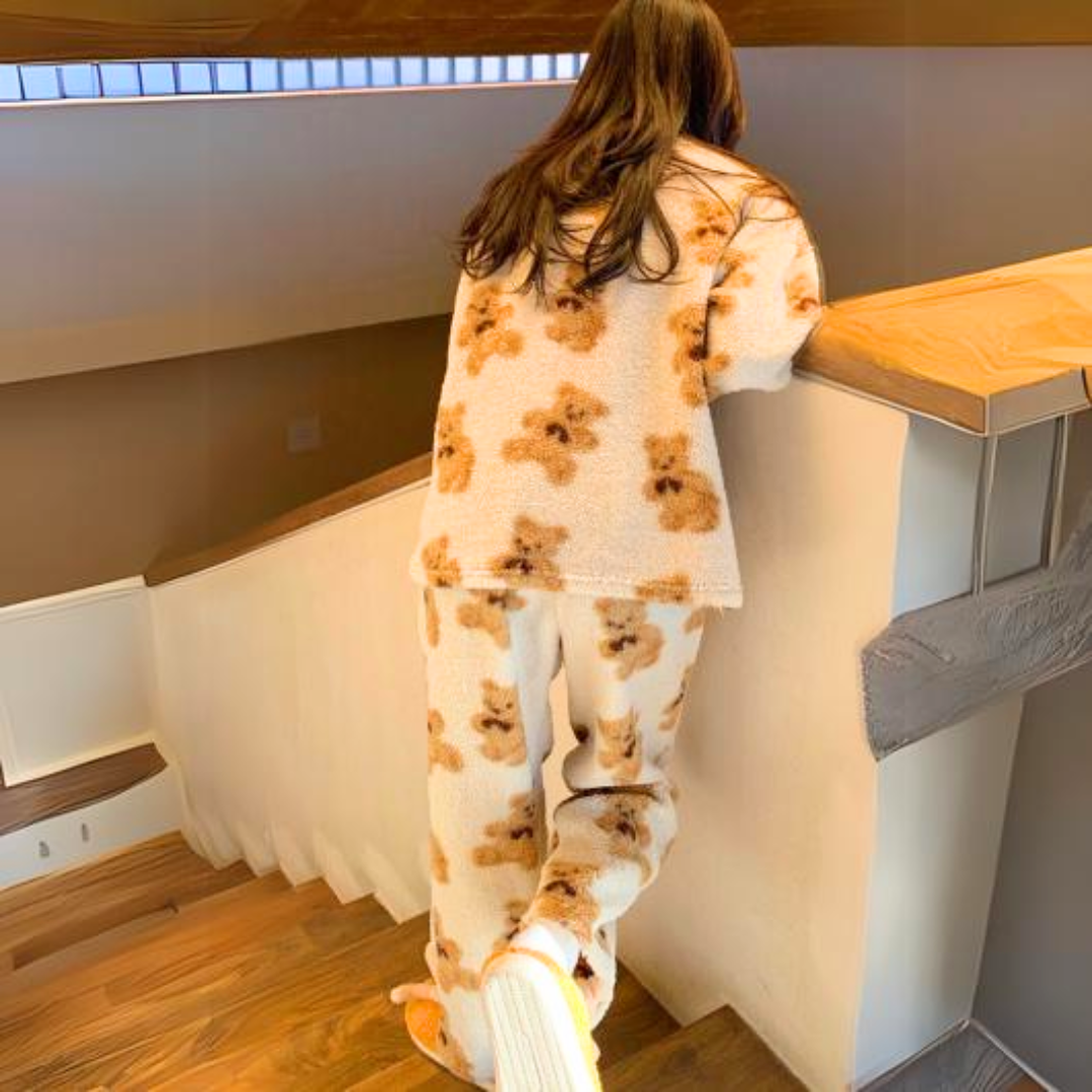 Velvet Soft Pyjama Set with Bear Print – Mila-M-The Livary