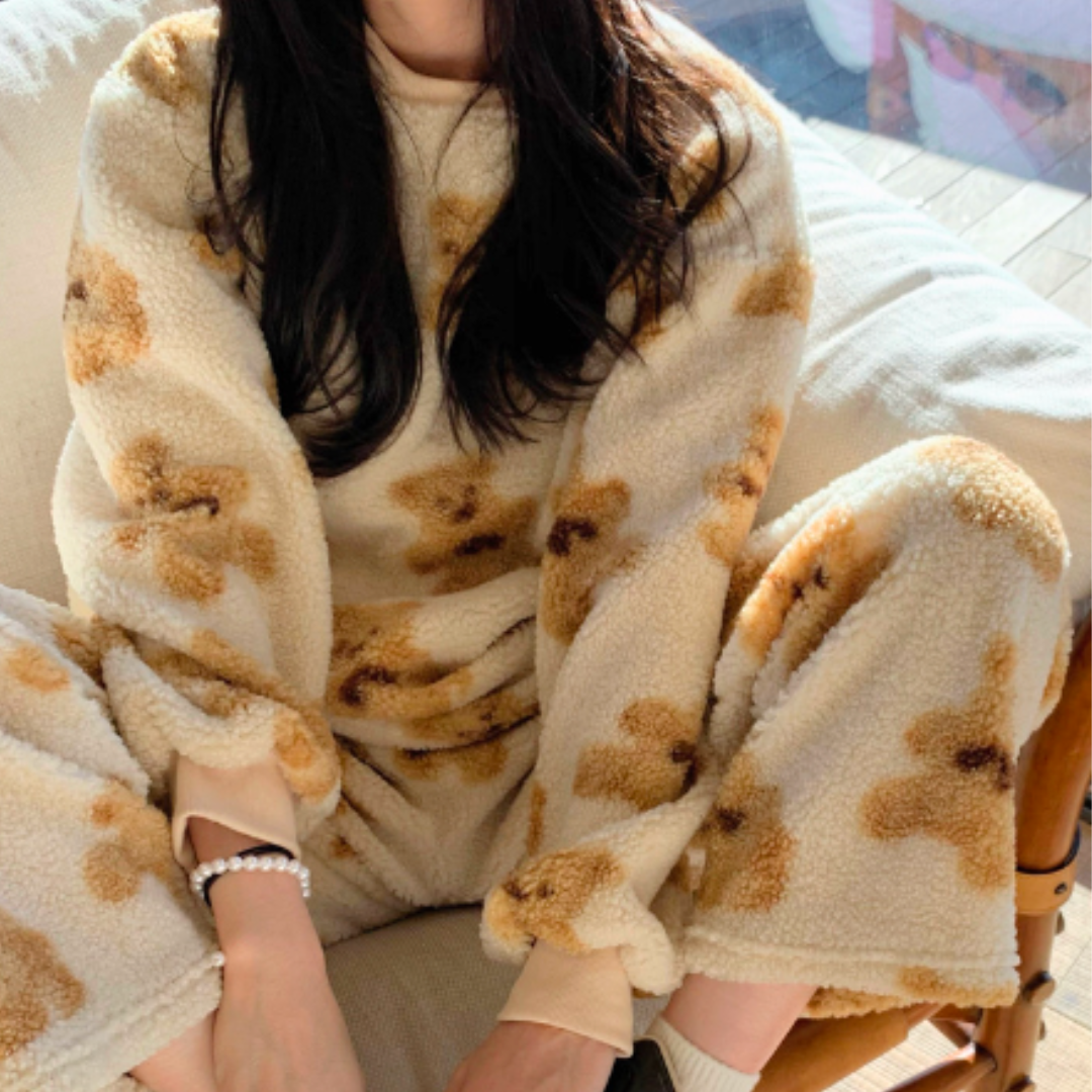 Velvet Soft Pyjama Set with Bear Print – Mila-M-The Livary