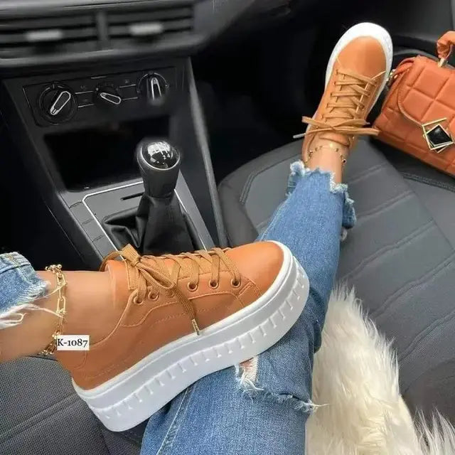 Comfortable Women's Block Heel Leather Shoes