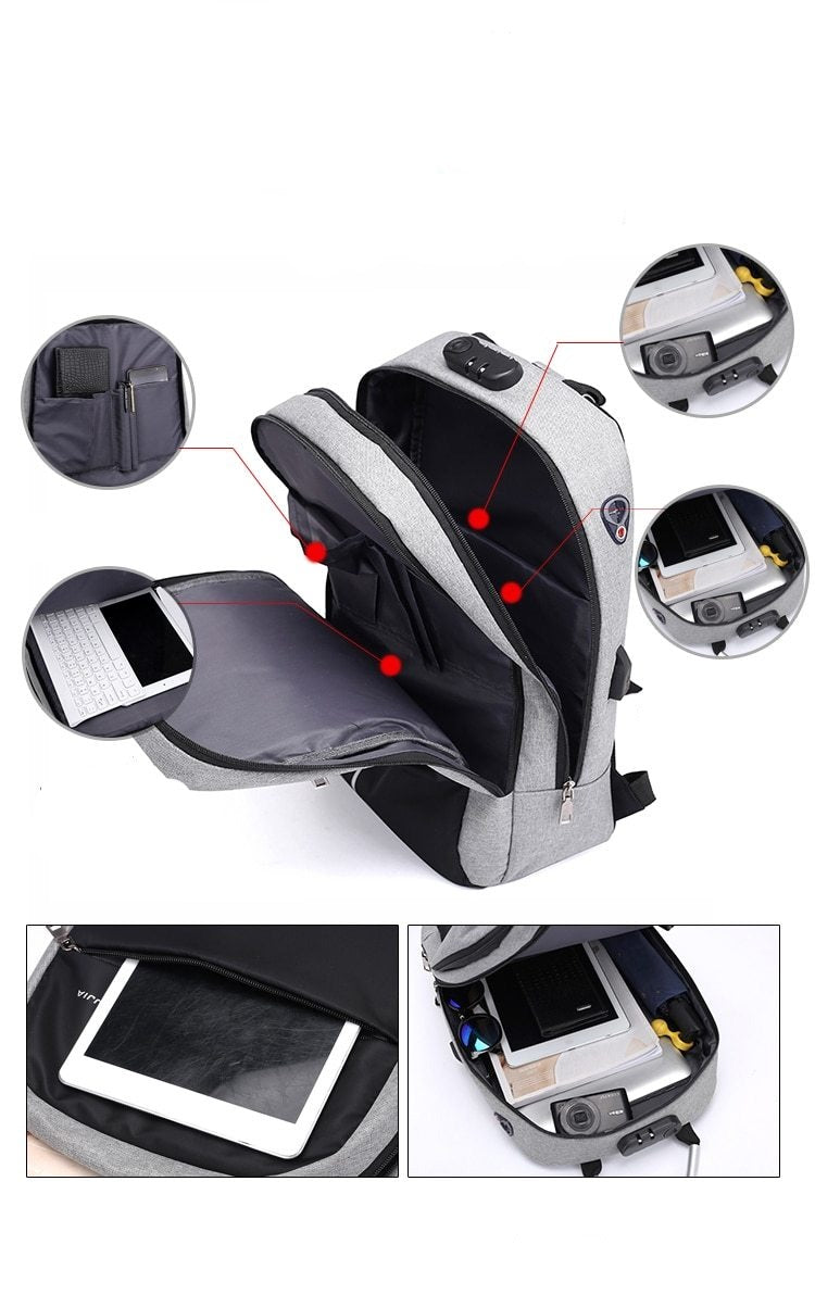 Secure Water-Repellent Backpack with USB Charger