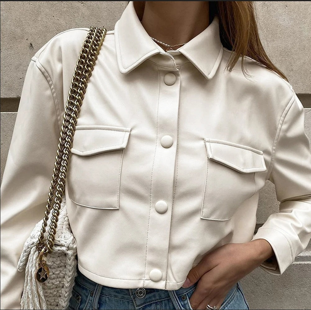 Waterproof Leather Summer Jacket for Women – Celeste-White-S-State of Style