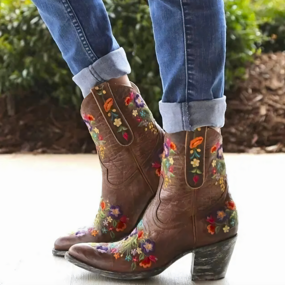 Waterproof Vintage Cowgirl Boots - Sierra-2.5-Brown-Nora Luxe