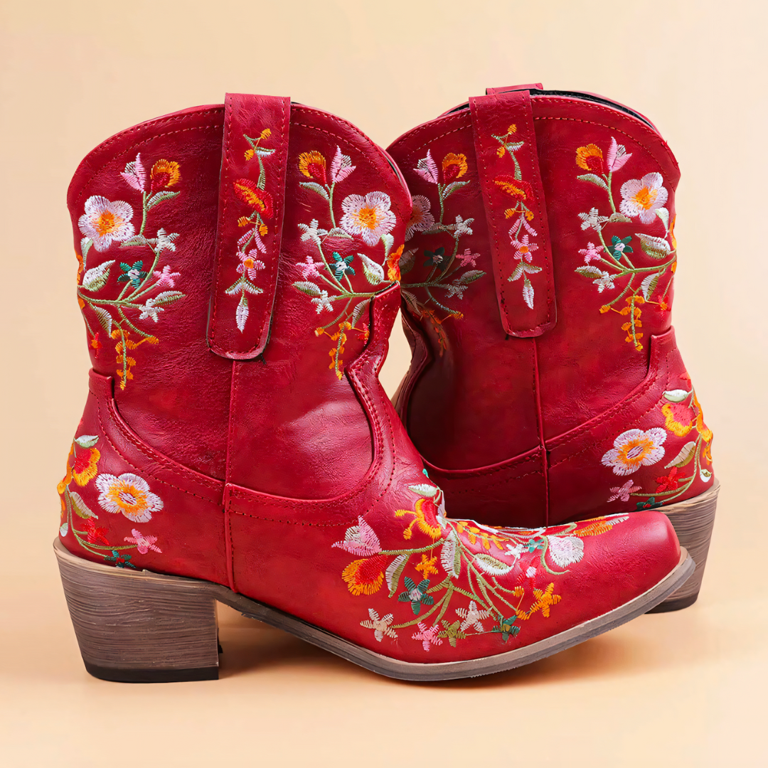 Waterproof Vintage Cowgirl Boots - Sierra-2.5-Red-Nora Luxe