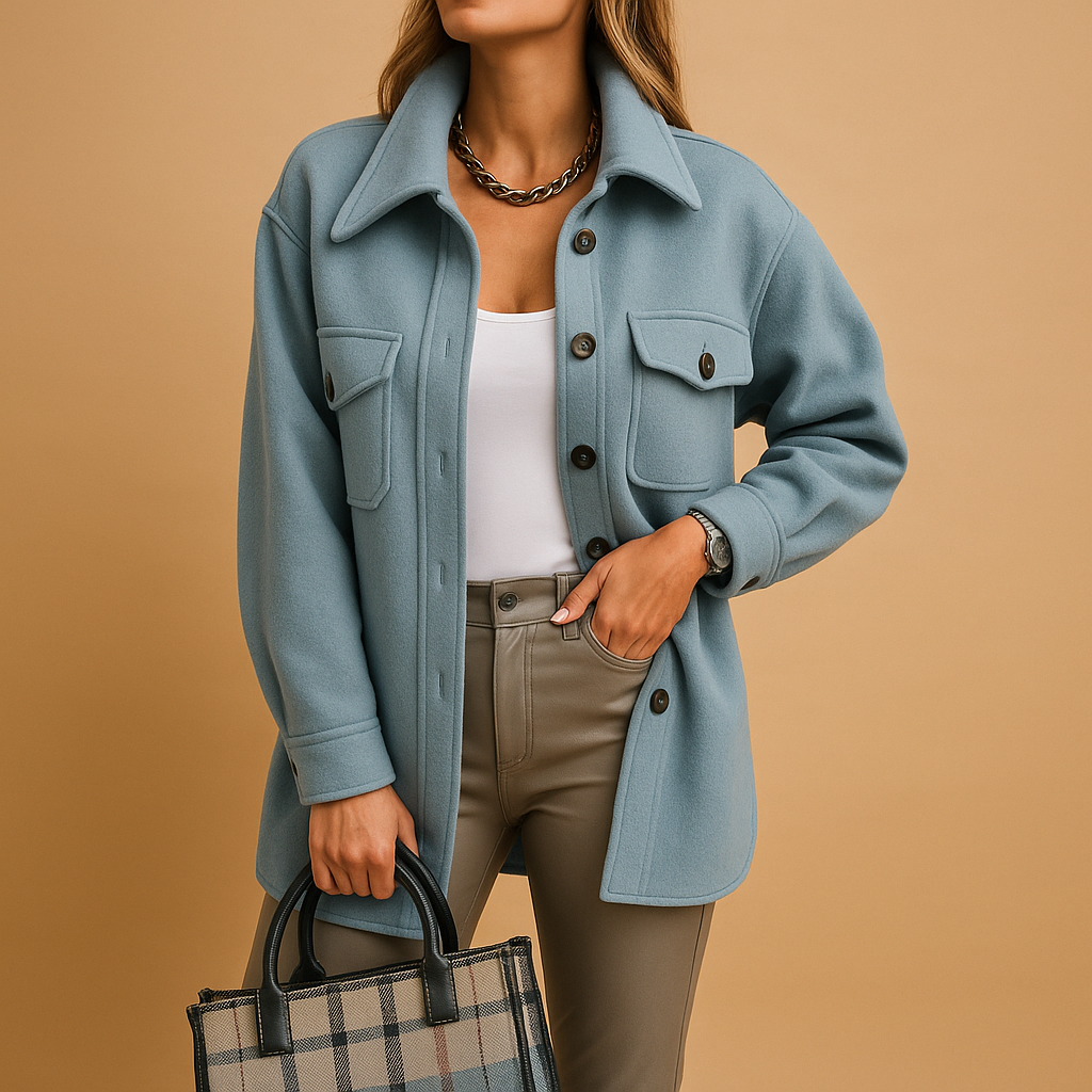 Women’s waterproof windbreaker jacket with fold-over collar, button closure, and pockets. Available in white, beige, brown, khaki, black, navy, blue, and yellow.