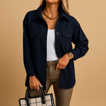 Women’s waterproof windbreaker jacket with fold-over collar, button closure, and pockets. Available in white, beige, brown, khaki, black, navy, blue, and yellow.
