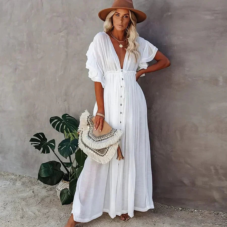 Comfortable Women's Maxi Dress with Flowy Sleeves - EasyApparels