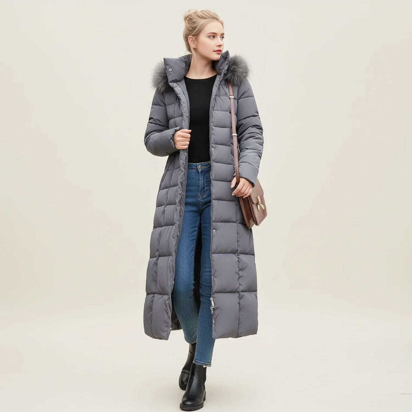 Warm Padded Long Down Jacket for Women