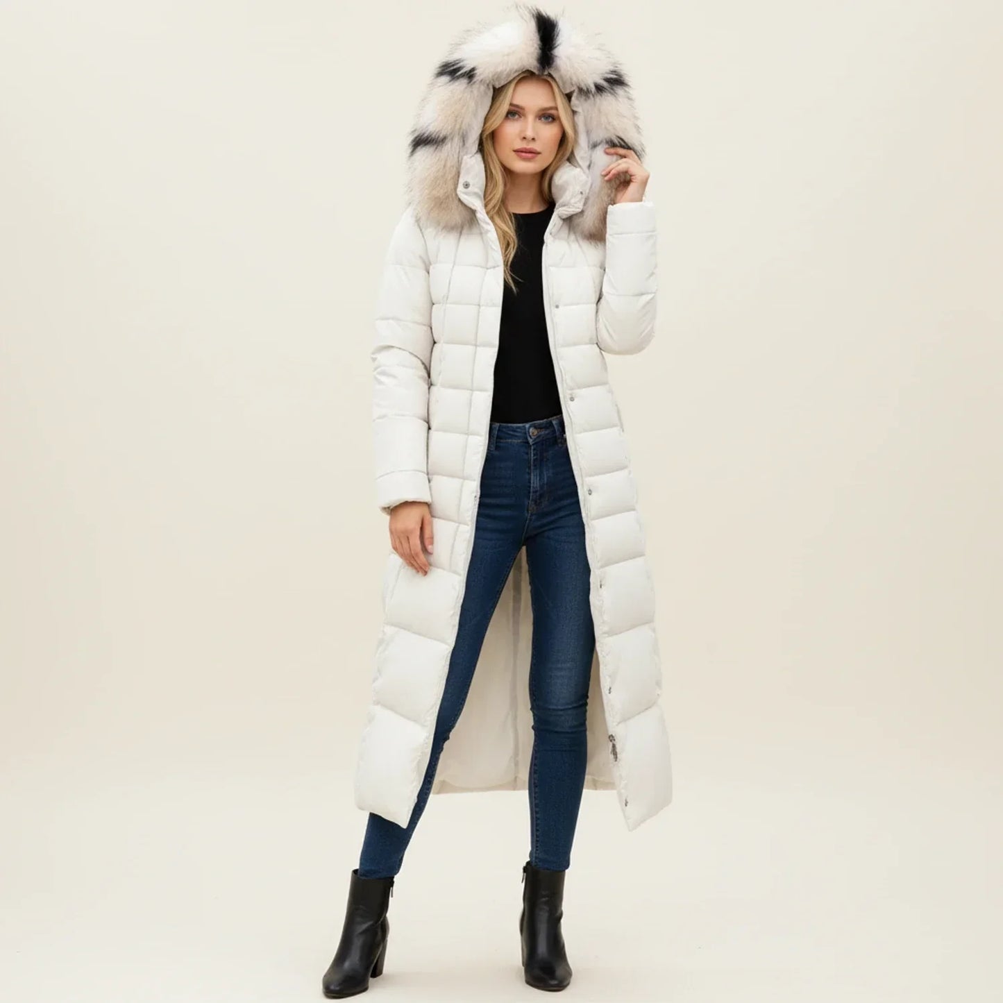 Warm Padded Long Down Jacket for Women