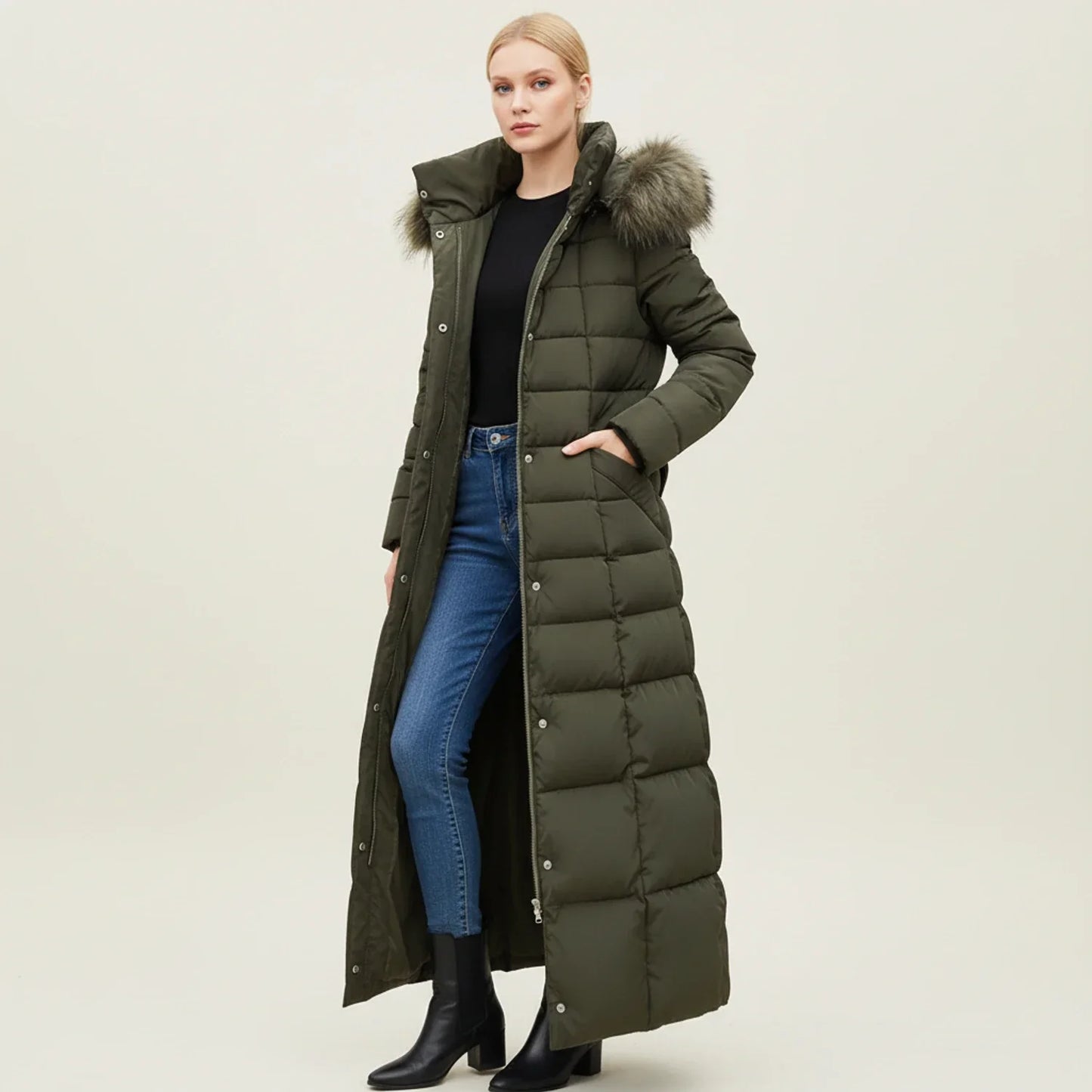 Warm Padded Long Down Jacket for Women