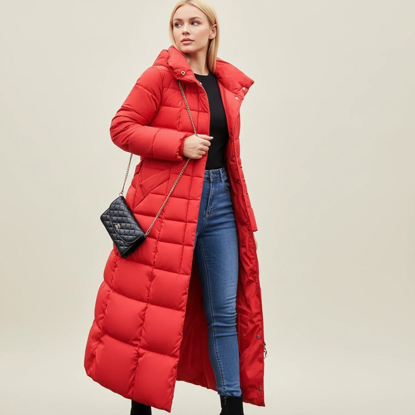 Warm Padded Long Down Jacket for Women