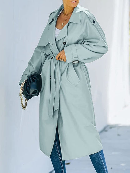 Women's Double Breasted Belted Trench Coat - EasyApparels