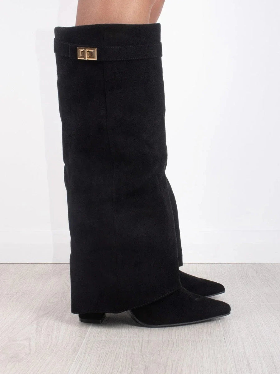 Tall Brown Suede High Heel Boots - Vossary