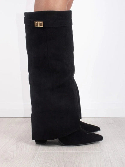 Tall Brown Suede High Heel Boots - Vossary