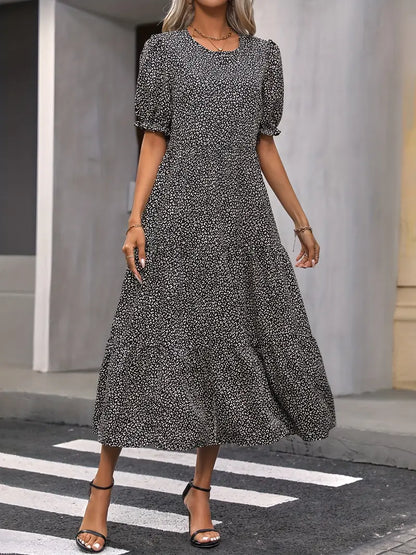 Casual Floral Maxi Dress with Ruffled Sleeves