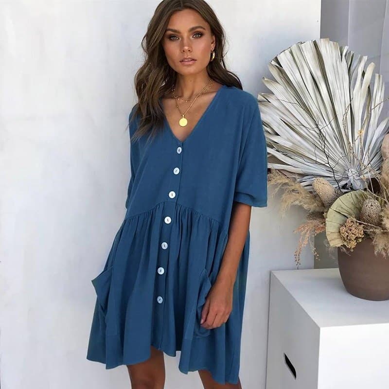 Comfortable V-Neck Women's Dress with Pockets - EasyApparels